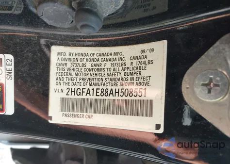 2010 Honda Civic Ex из США, поврежденный, VIN 2HGFA1E88AH508551